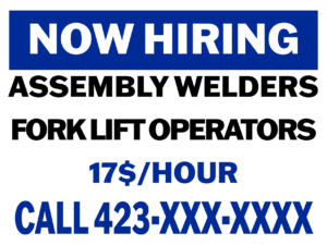now hiring yard sign printing company