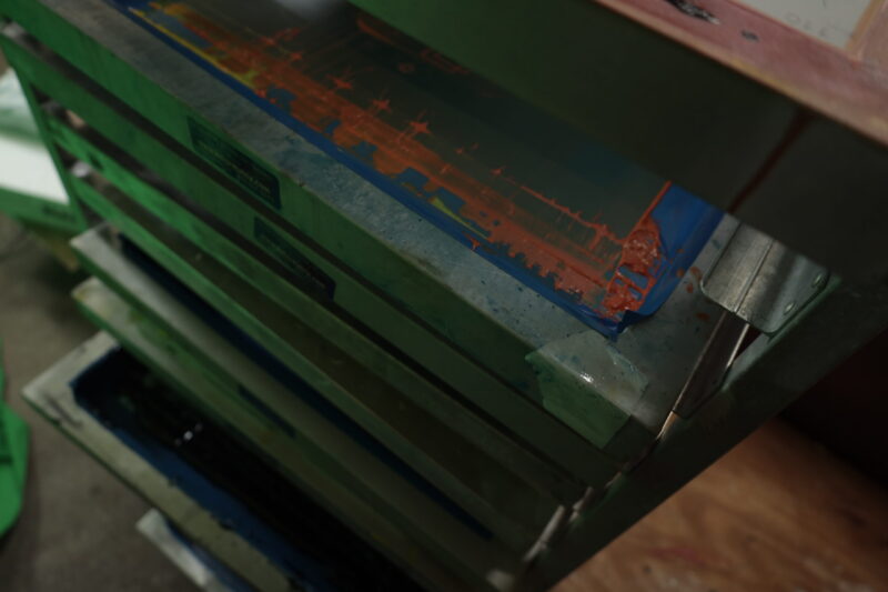 A rack of tshirt screens for printing